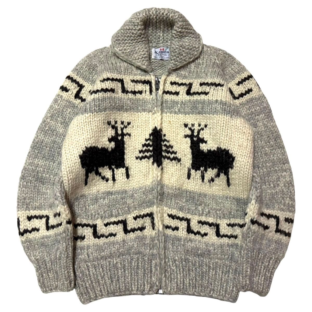 カナダ製 KANATA カナタ トナカイ ノルディック 総柄 ウール ジップ