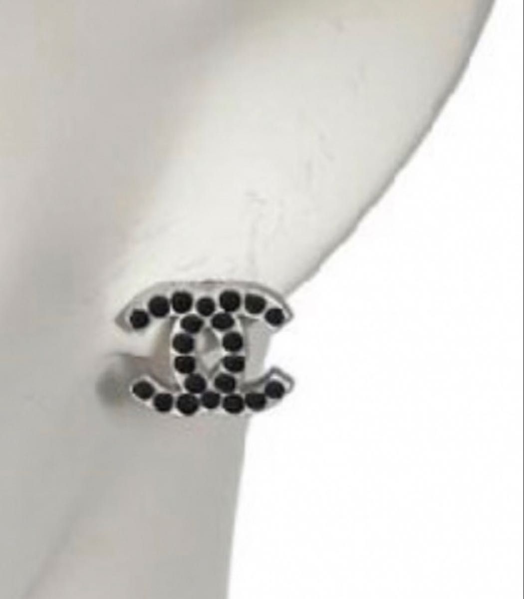 美品 CHANEL ピアス 片方 ココマーク ブラック ストーン シルバー 片耳