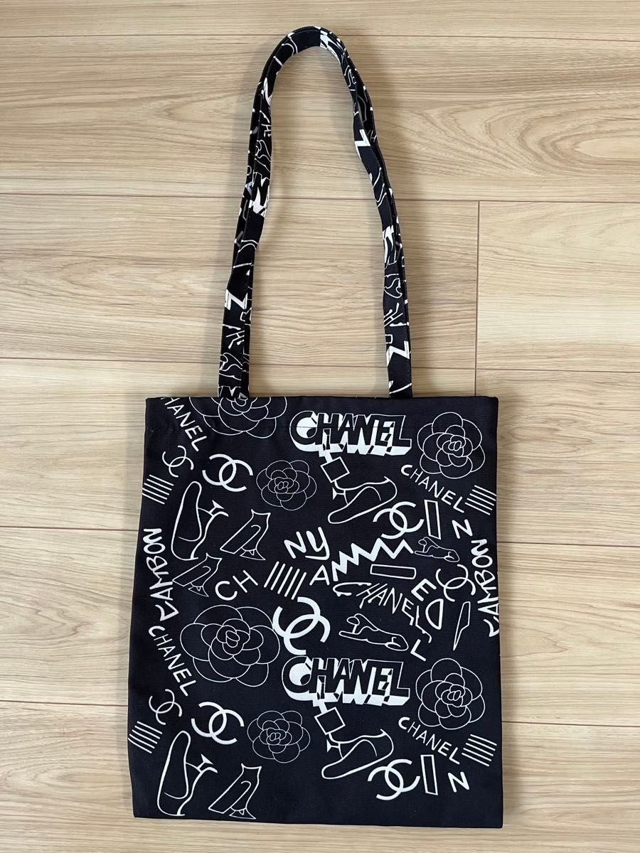 シャネルロゴプリント ノベルティエコバッグキャンバストートバッグ