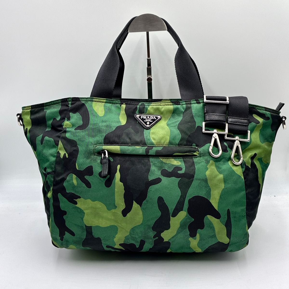 美品 プラダ トートバッグ 2way 三角ロゴ レザー 白タグ A4可 ナイロン