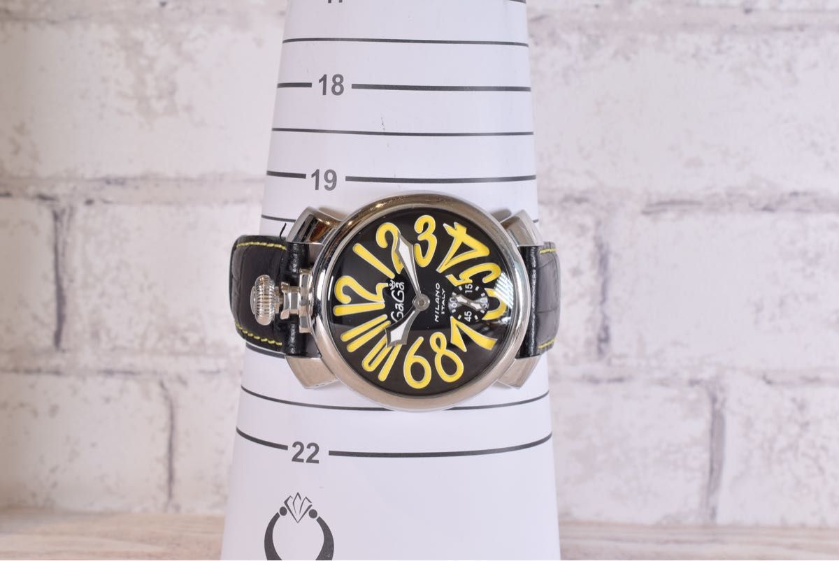 希少】 ガガミラノ メンズ 腕時計 手巻き マニュアーレ 48 幾何学 黒