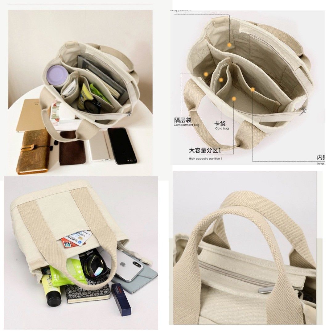 新品未使用 キャンバスショルダー 2way 仕切り ミニトート 多収納 多