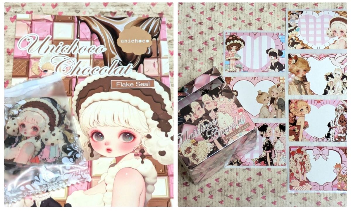 新作nene様×unichoco様コラボ ダイカット付箋メモ4種・フレークシール