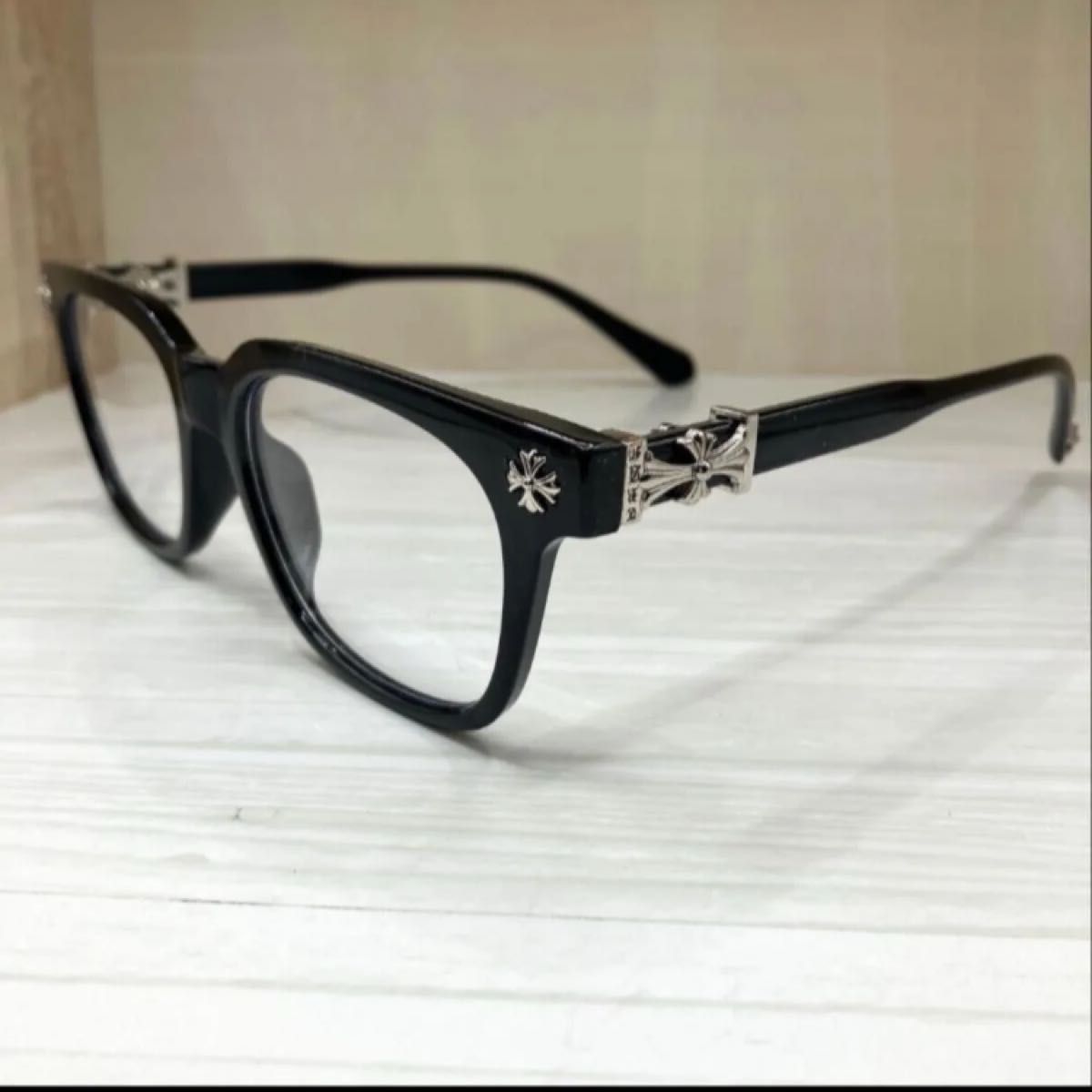 伊達メガネ クロスデザイン 黒縁 サングラス Y2Kシルバー 新品