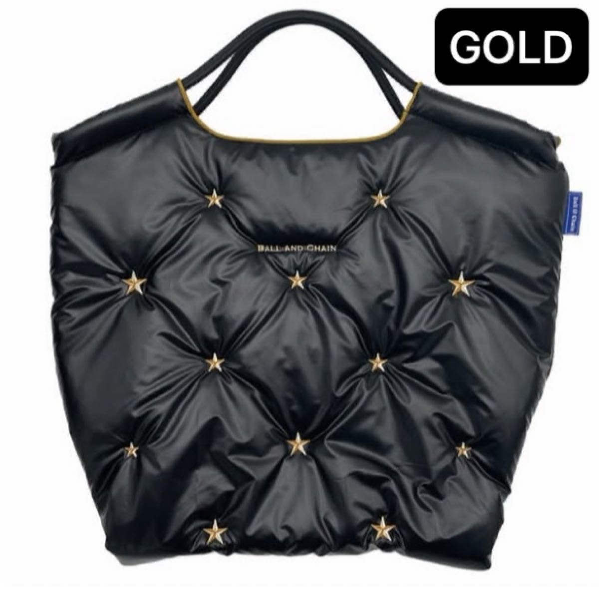 新品未使用 刺繍ゴールド ボールアンドチェーン 中綿 エコバッグ