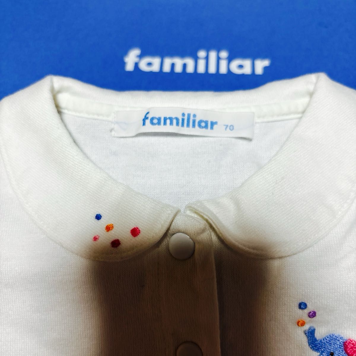 ファミリア ロンパース カバーオール 半袖 70 赤 ストライプ ぞう