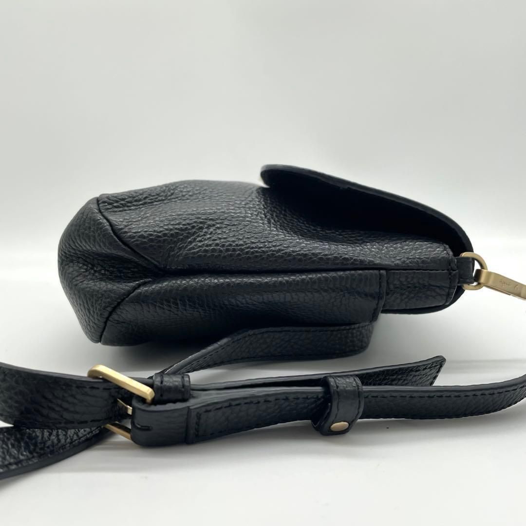 極美品】アニエスベー ショルダーバッグ ゴールド金具 ロゴ レザー 黒