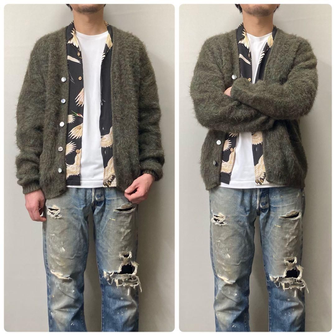 毛足長 色がヤバい】60s ヴィンテージモヘアカーディガン モスグリーン