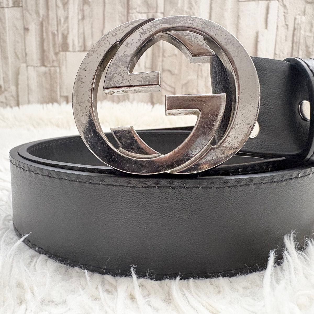 美品】GUCCI グッチ インターロッキング ベルト シルバー ブラック