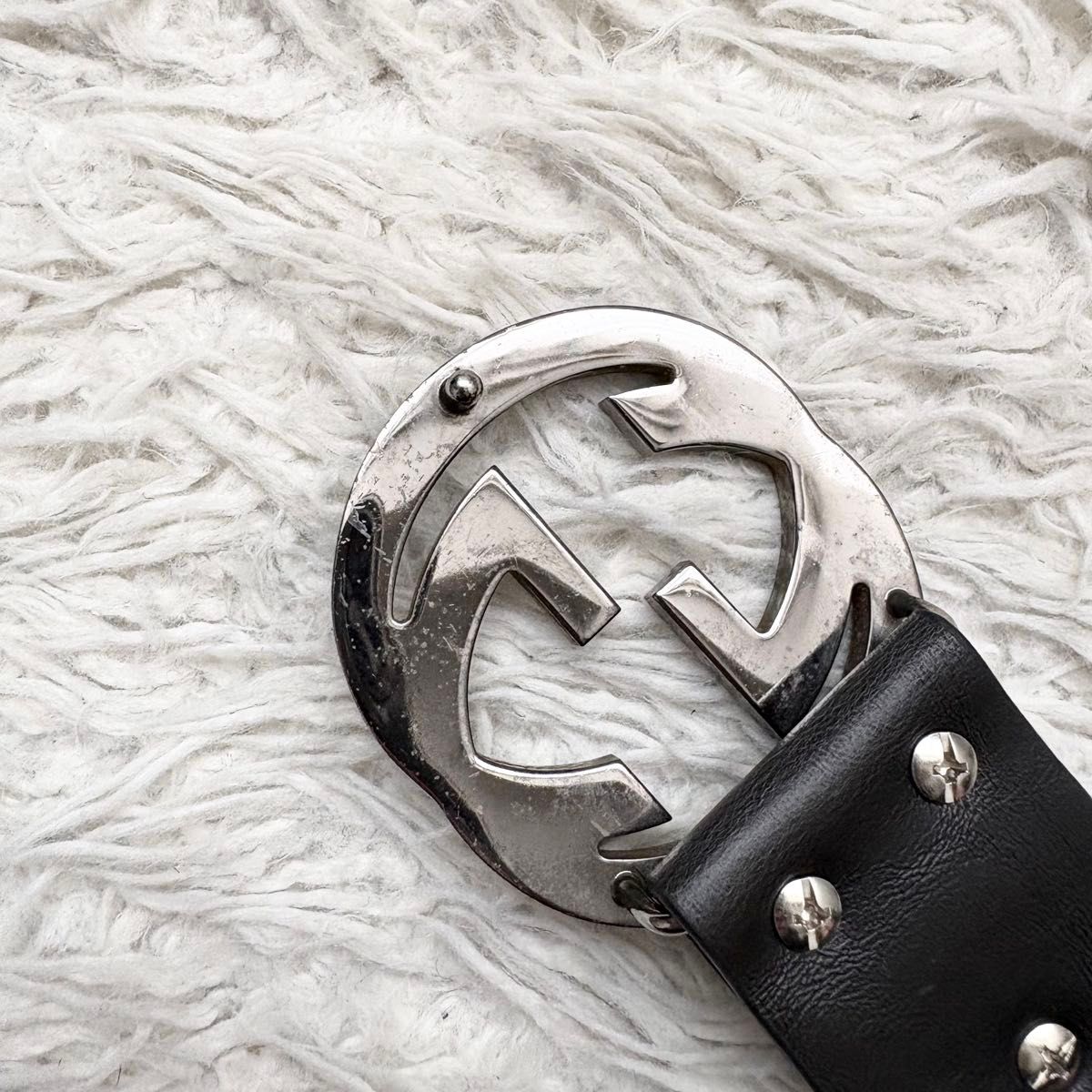 美品】GUCCI グッチ インターロッキング ベルト シルバー ブラック