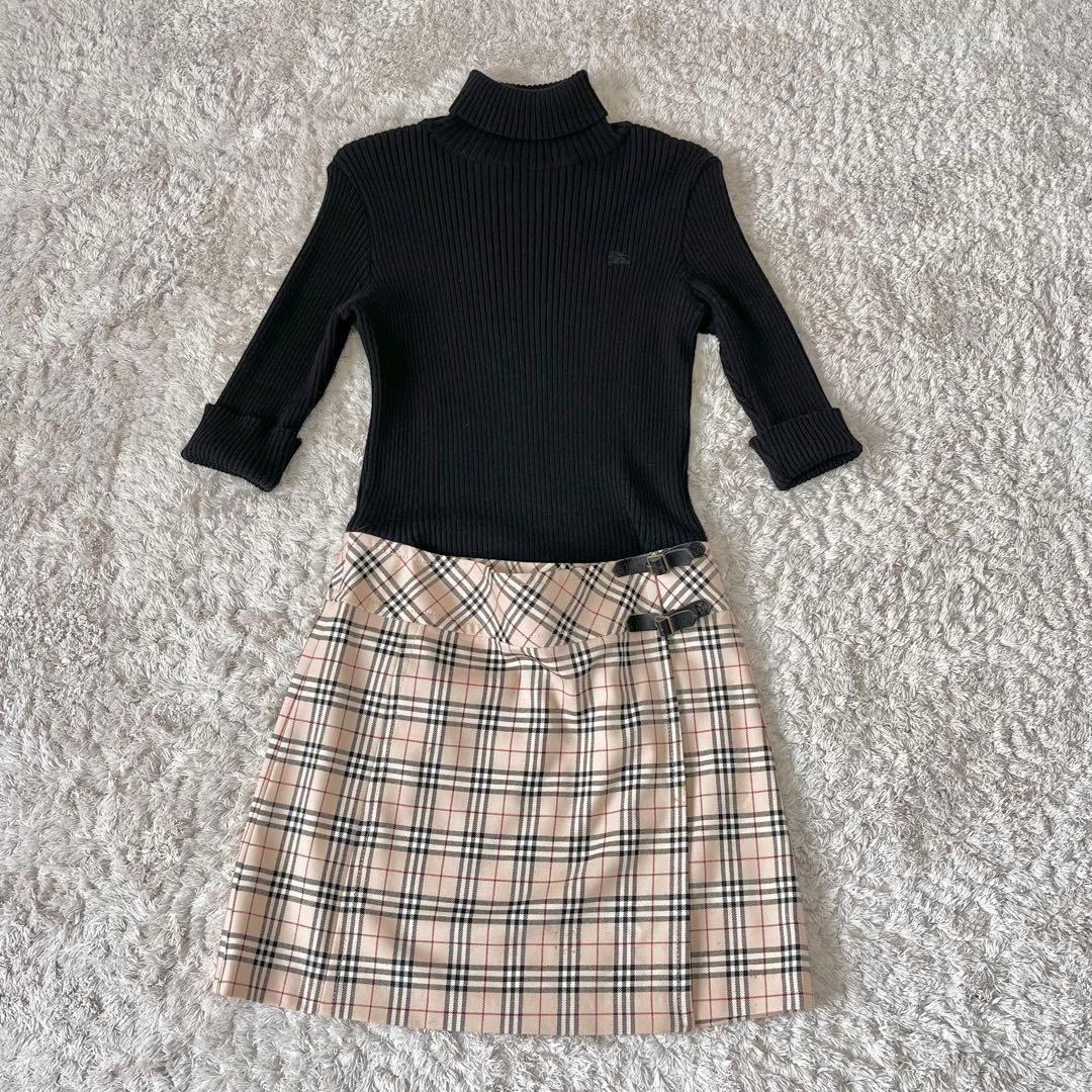 バーバリーブルーレーベル ボース刺繍 ニット切替 ノバチェック