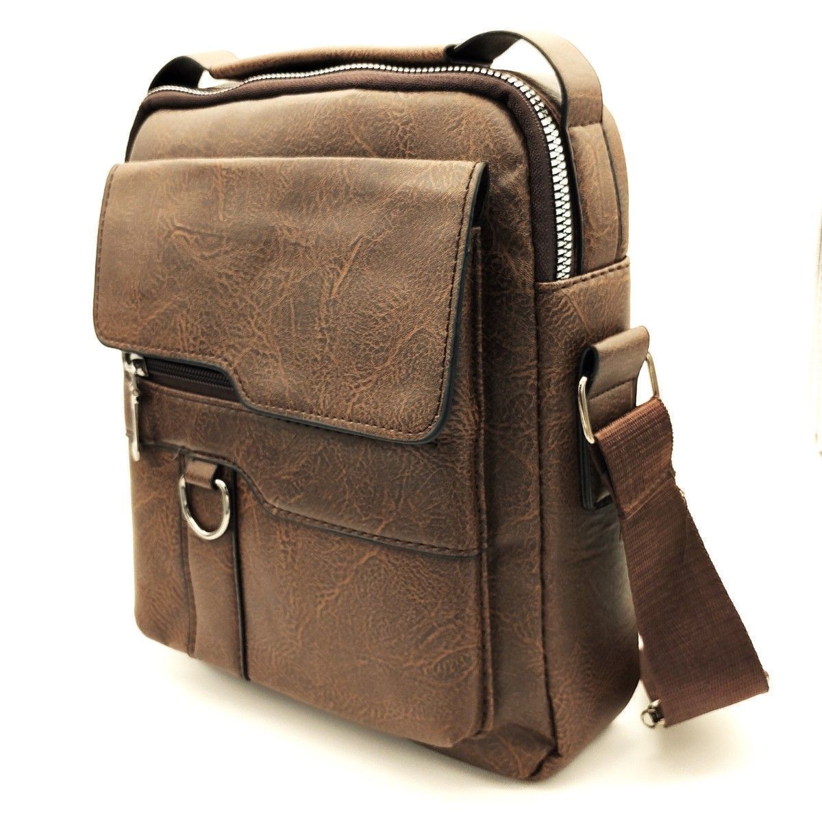 ショルダーバッグ 斜め掛け 肩掛け ダークブラウン 大容量 メンズ PU