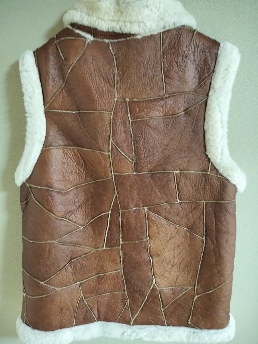 ムートンベスト リアルムートン L 本革 羊革 ベスト パッチワーク