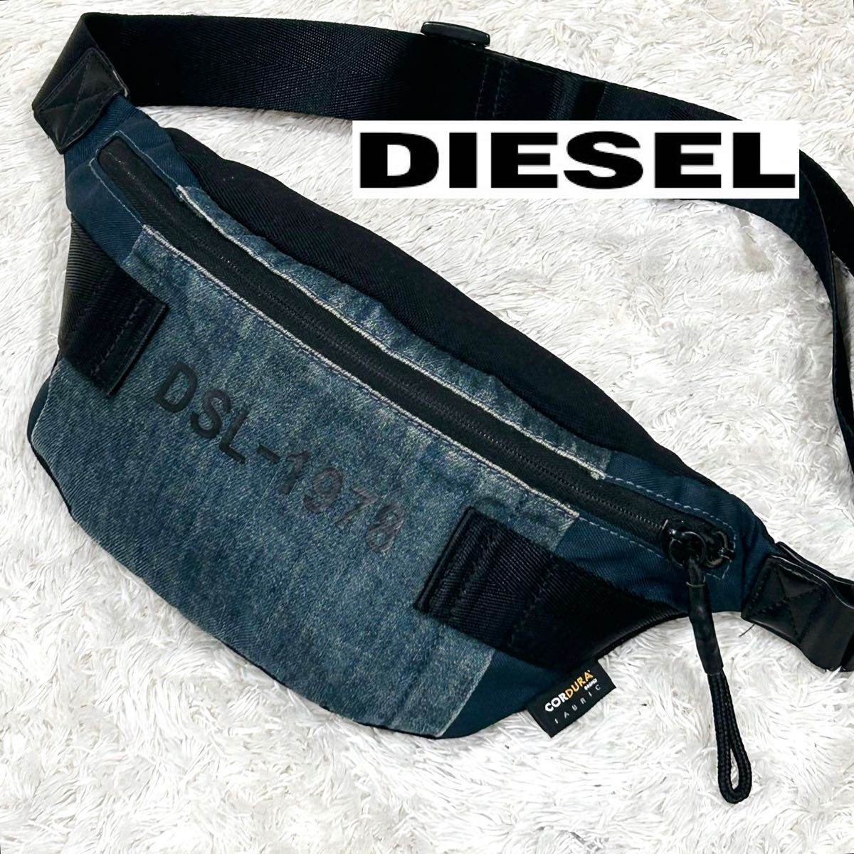 美品 DIESEL ディーゼル デニム ボディバッグ ウエストポーチ デカロゴ