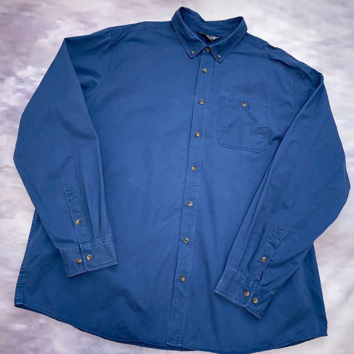 USA古着 ボタンダウンシャツ 長袖 3XL ワーク ネイビー 紺 ブルー 無地