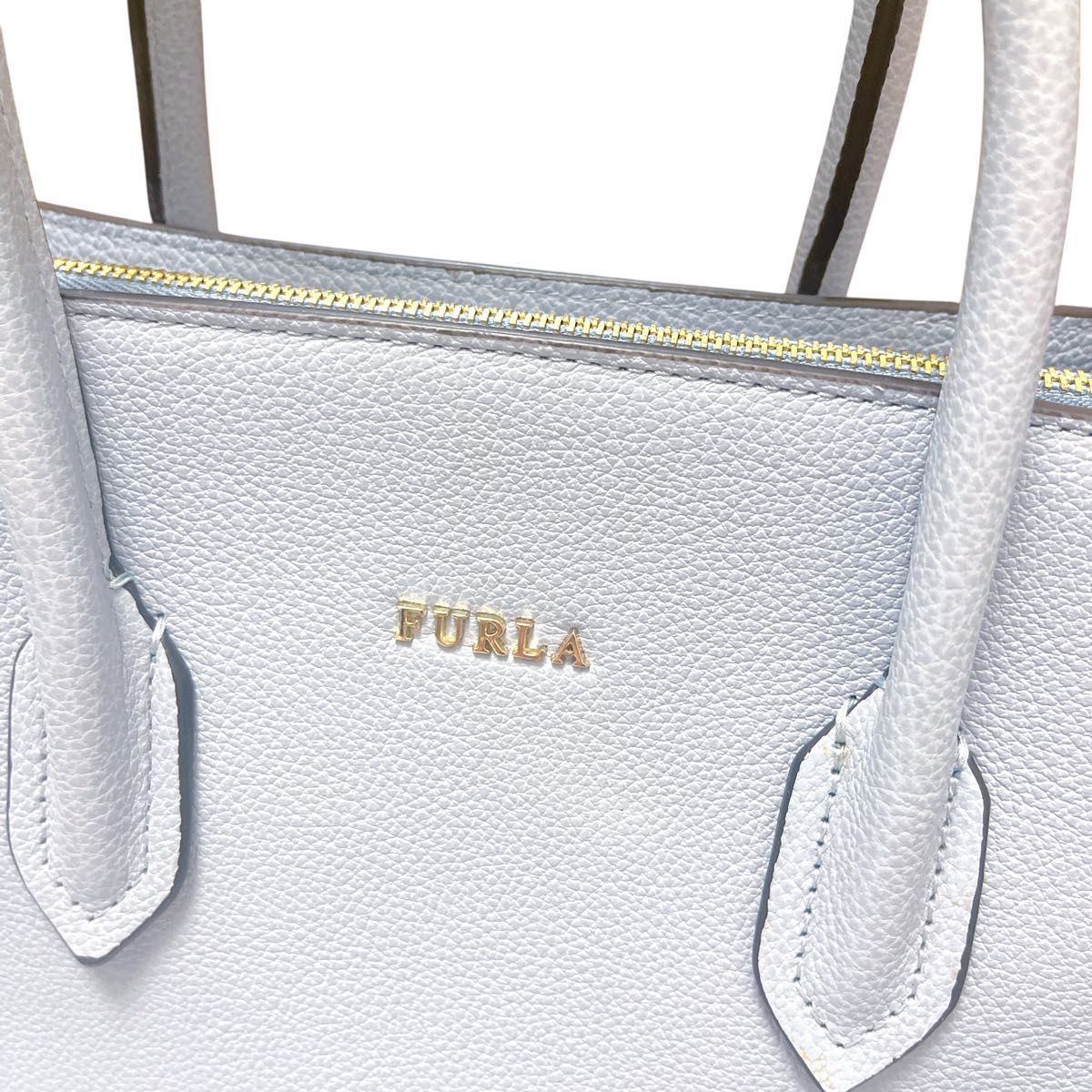 極美品】FURLA フルラ ショルダーバッグ PIN 2way ライトブルー レザー
