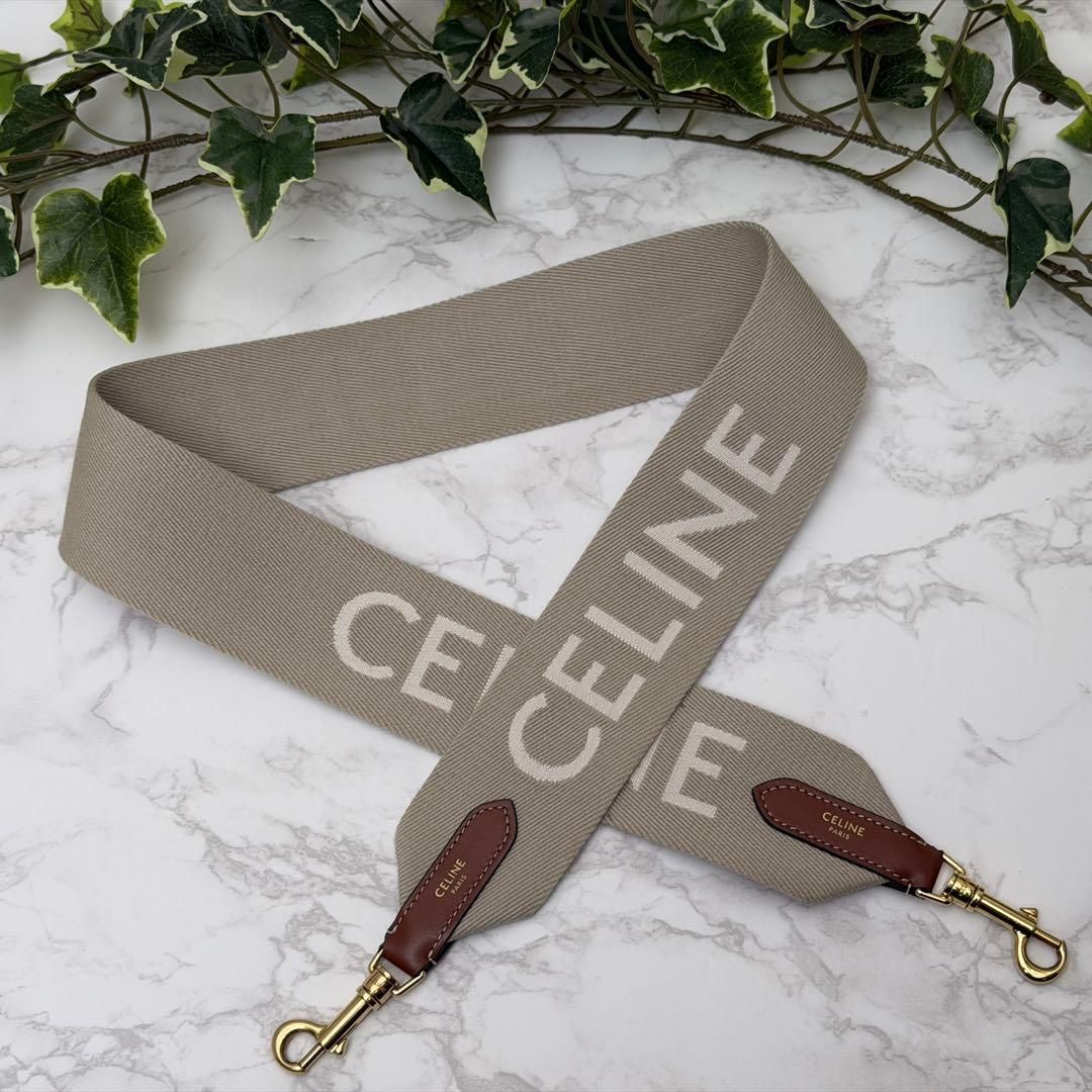 極美品 セリーヌ CELINE ジャカード ロングストラップ ベージュ｜Yahoo