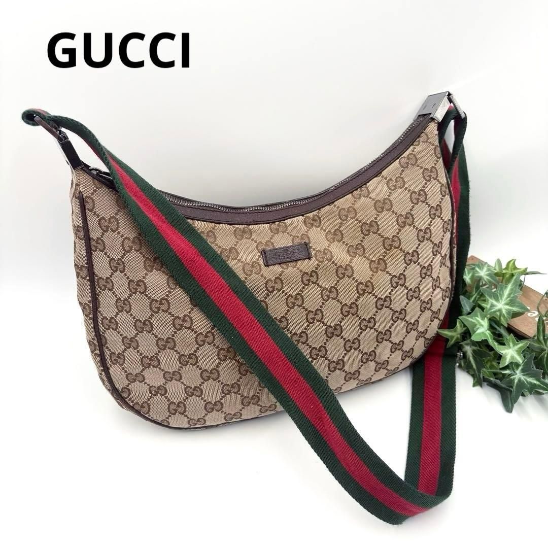 GUCCI GGキャンバス シェリーライン ショルダーバッグ ハーフムーン