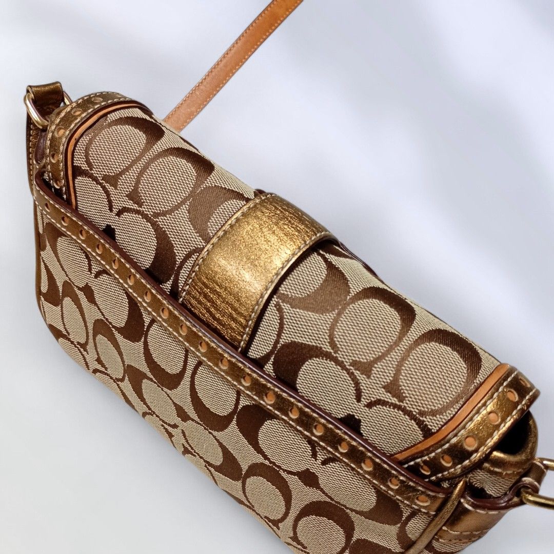 COACH コーチ シグネチャー ミニショルダーバッグ ブラウン ゴールド
