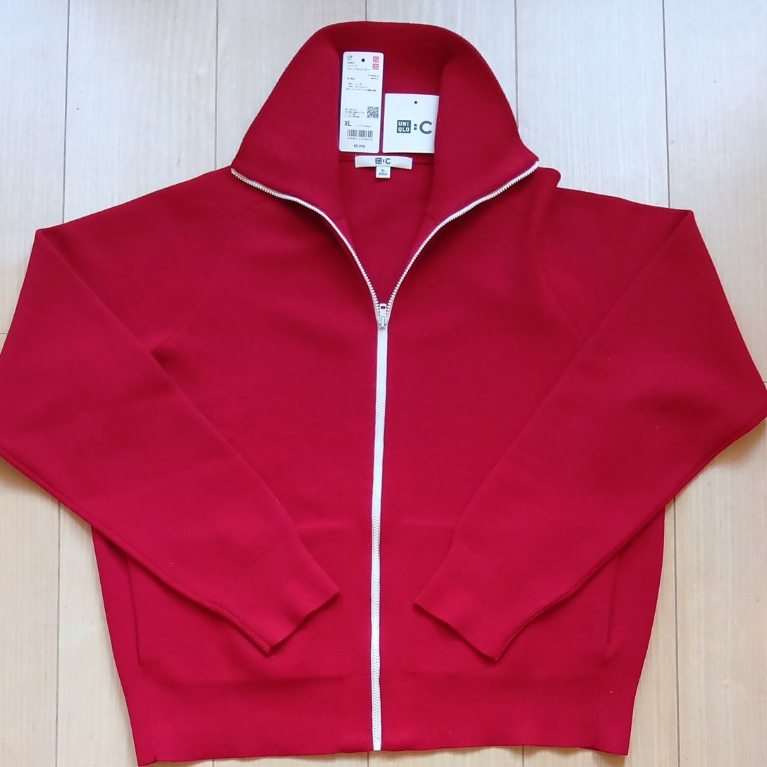 新品同様】 UNIQLO C ミラノリブフルジップカーディガン レッド XL
