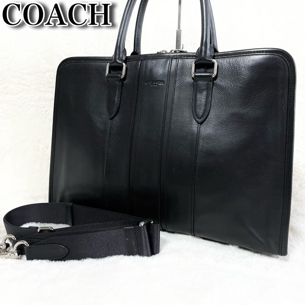 極美品✨COACH シボ革 ビジネスバッグ レザー A4可 ブラック COACH