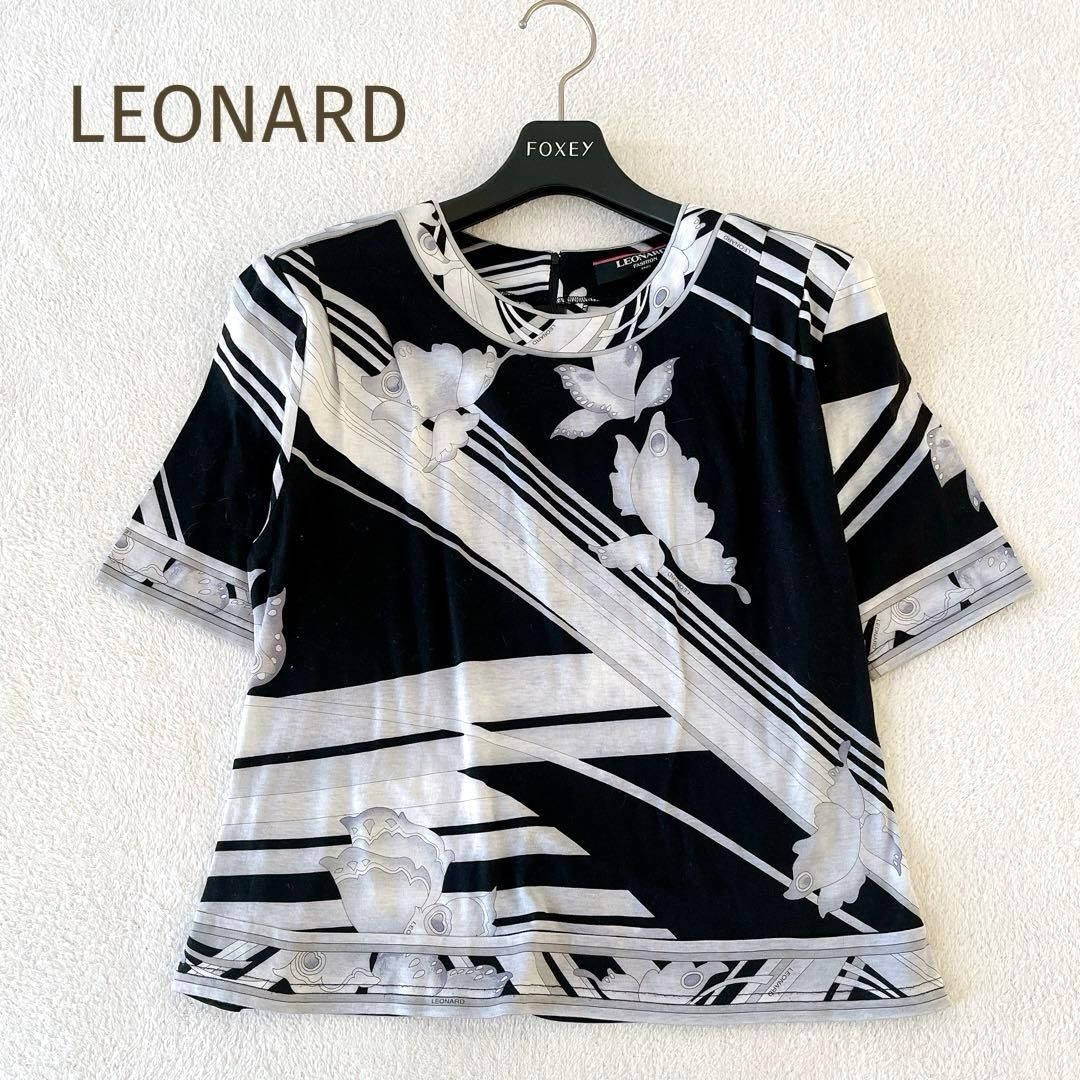 LEONARD レオナール コットン 花柄 フラワー柄 カットソー ブラウス 黒
