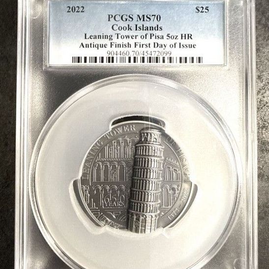 最高鑑定】 MS70 2022年 クック諸島 ピサの斜塔アンティーク仕上げ