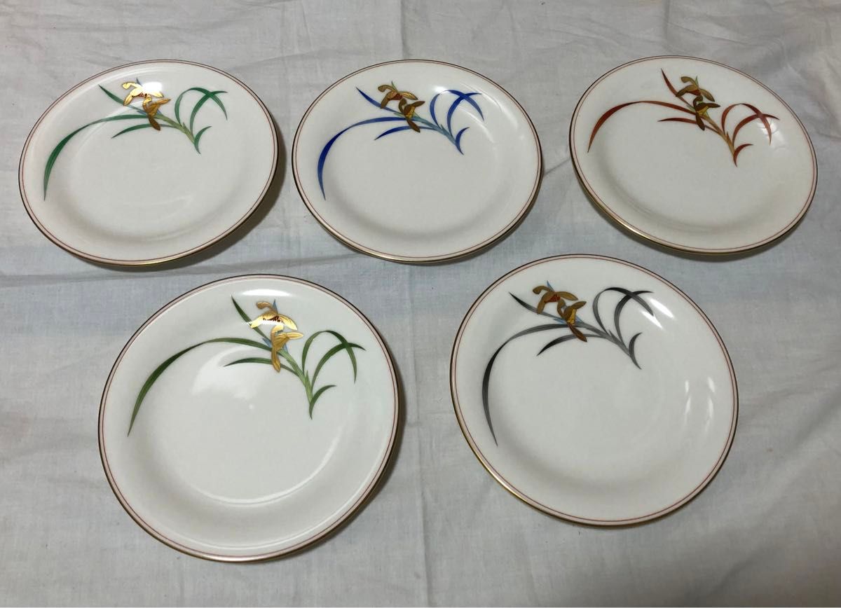 香蘭社 銘々皿 5枚セット 色違い5種 蘭柄 金彩 小皿 取り皿 和食器