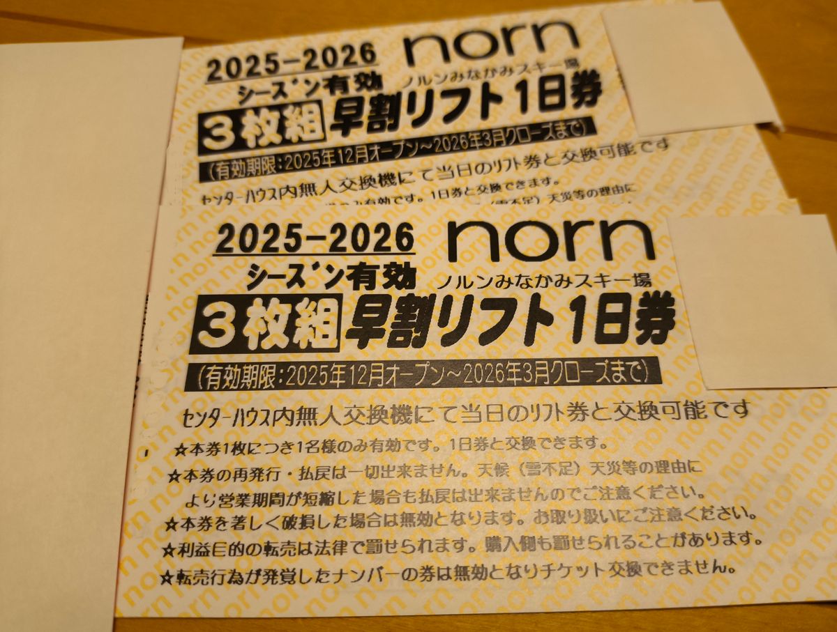 ノルンみなかみスキー場 リフト1日優待券 2025-2026シーズン有効 2枚