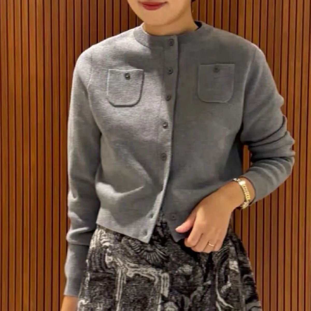 CABaN コットンカシミヤ クルーネックカーディガン XS ライトグレー