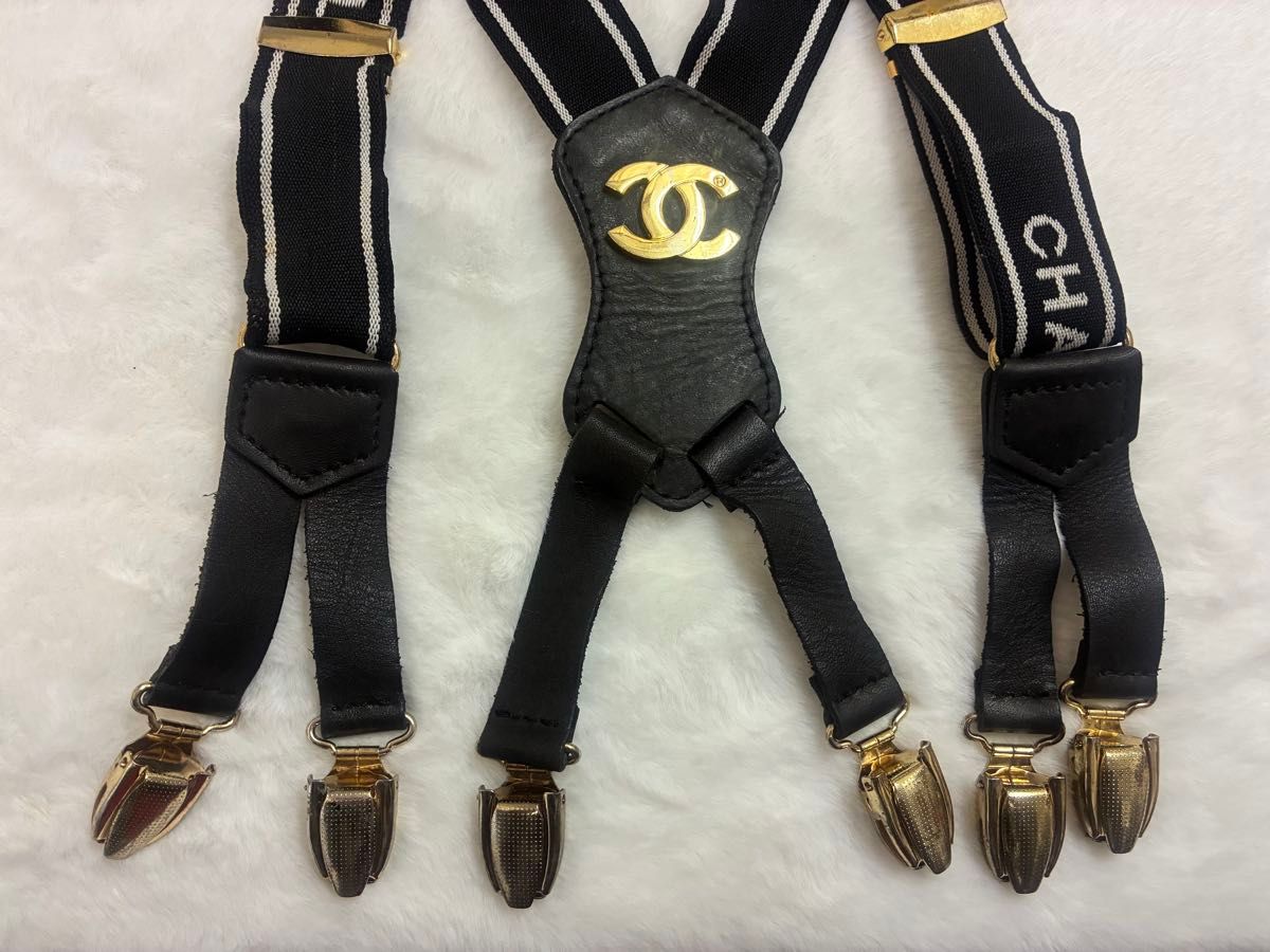 CHANEL シャネル ココマーク サスペンダー ブラック ゴールド金具