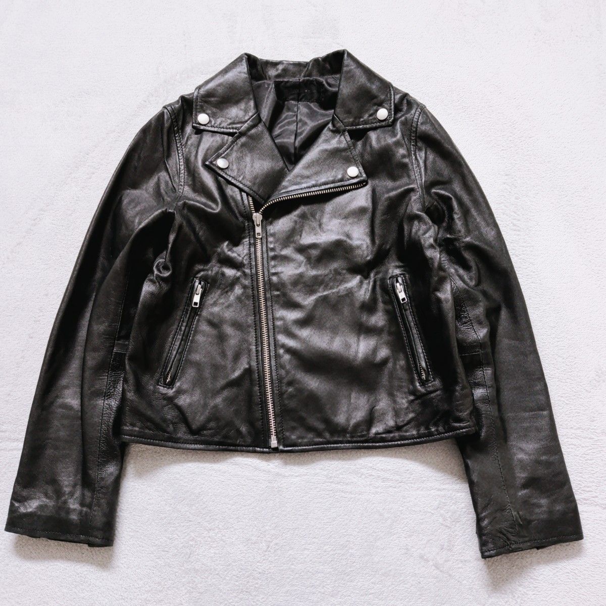 ジーナシス JEANASIS ライダースジャケット ラムレザー 本革 黒 羊革