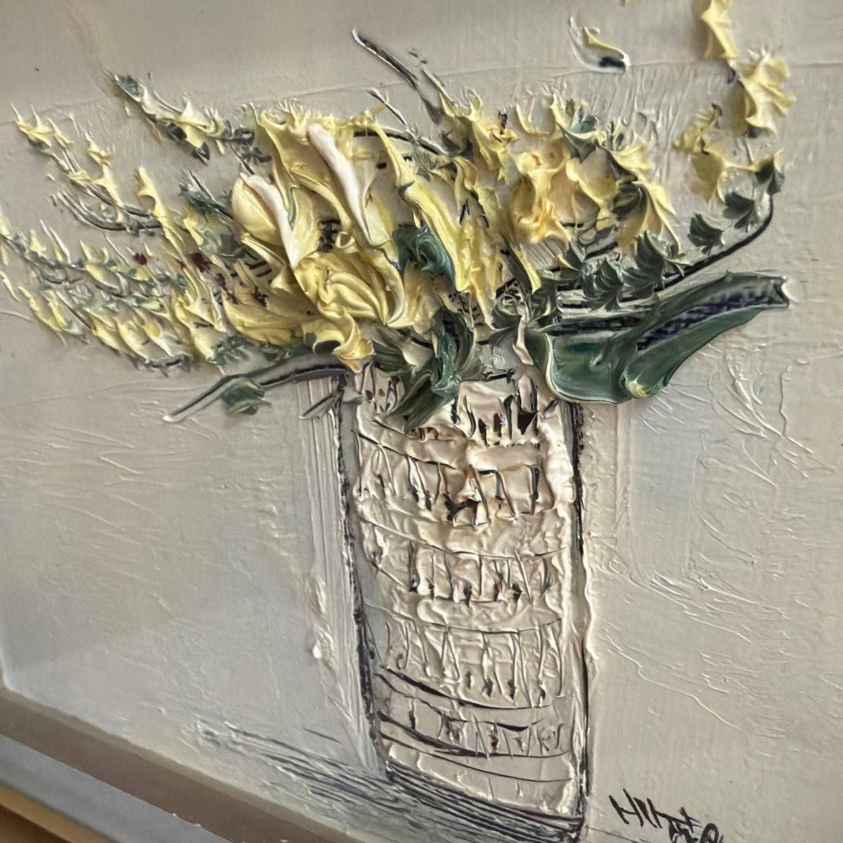 片山弘明 フリージャ 静物画 花 油彩 真作 直筆サイン入り 絵画 油彩画