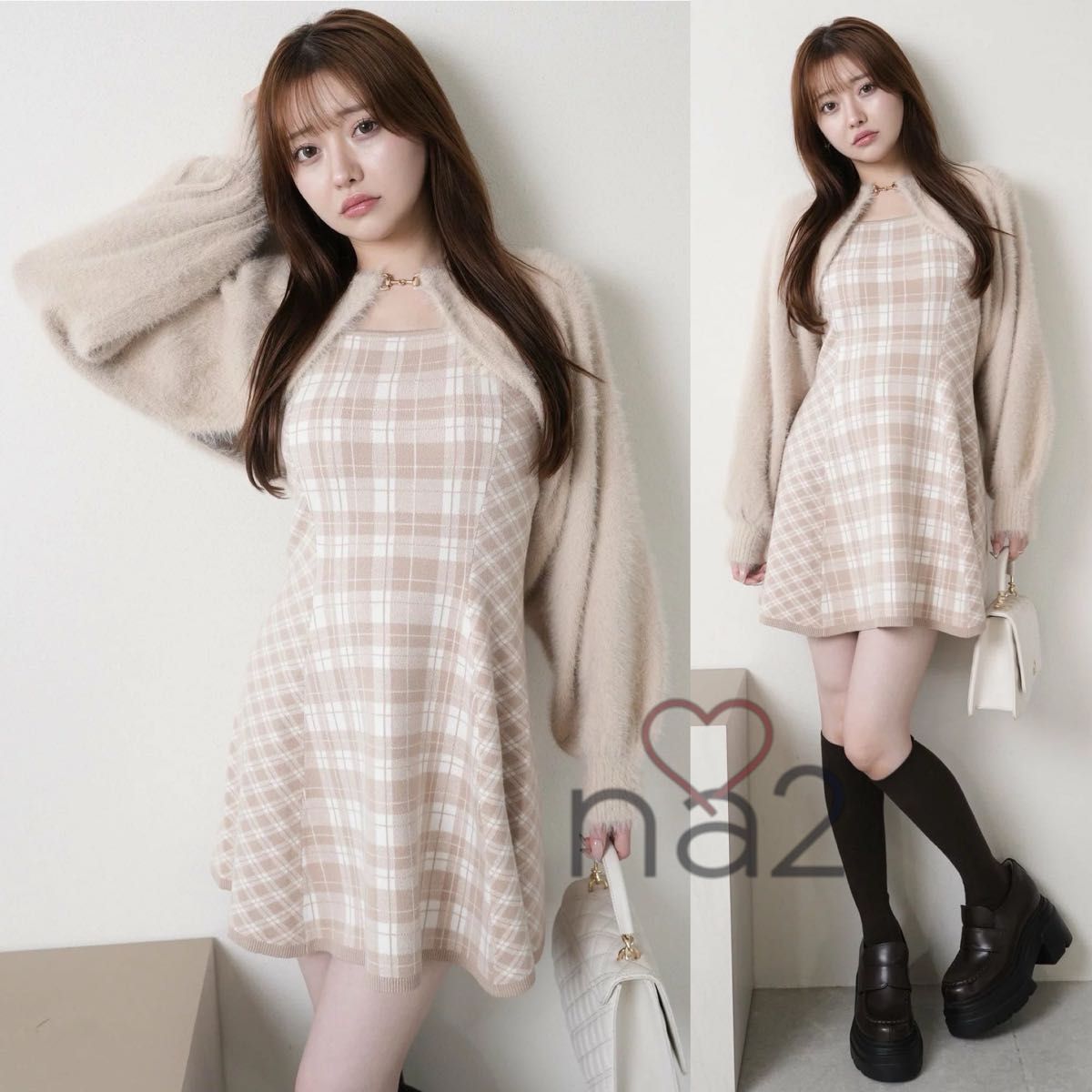 リップサービス フェザーチェックアンサンブルワンピース M フレア