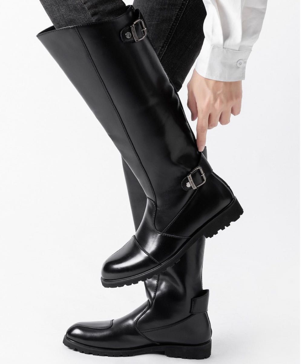 特攻ブーツ 斜めカット ロングブーツ ライダーブーツ ブラック