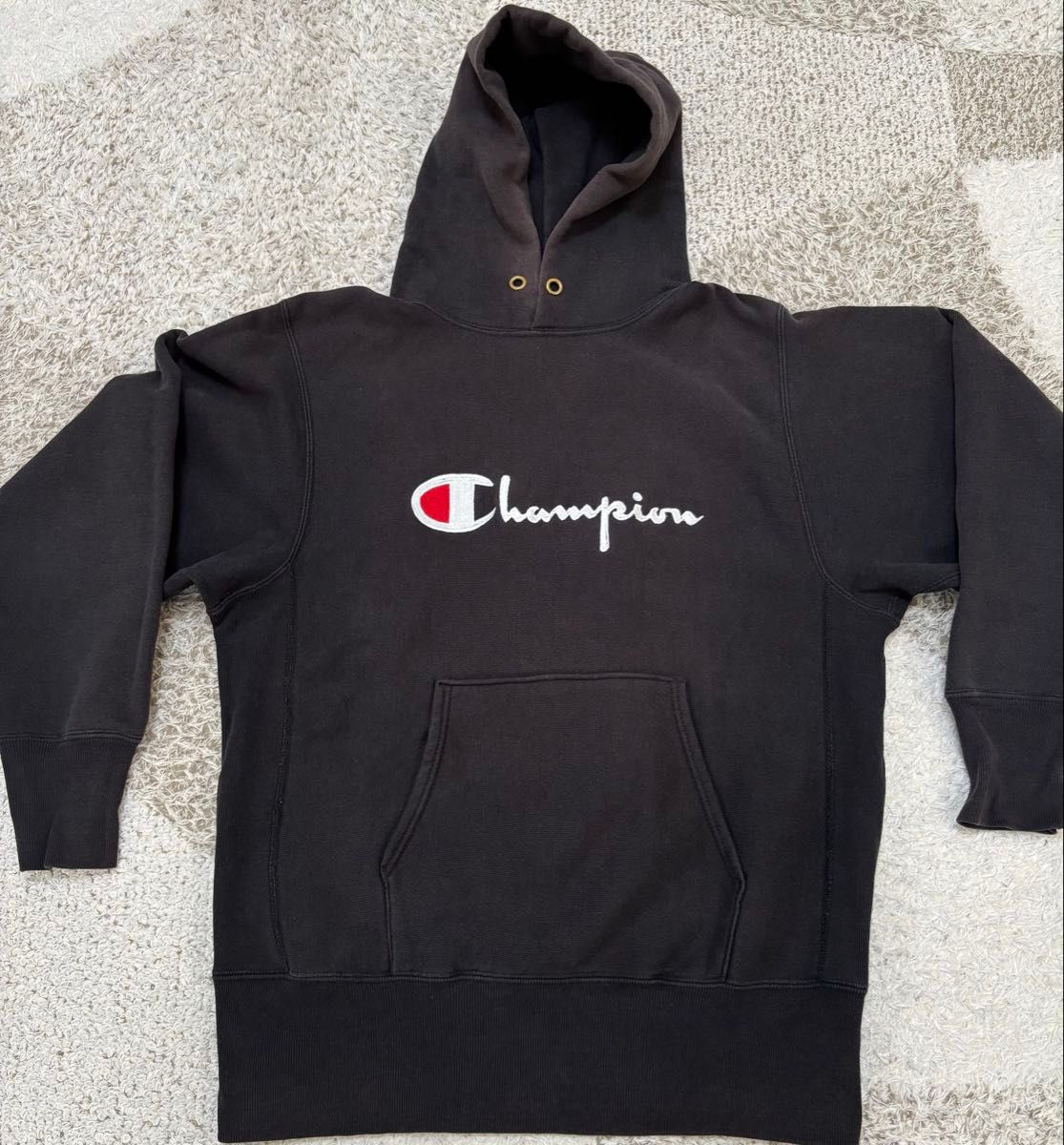 美USED 90s USA製 グッドフェード 黒 チャンピオン リバースウィーブ