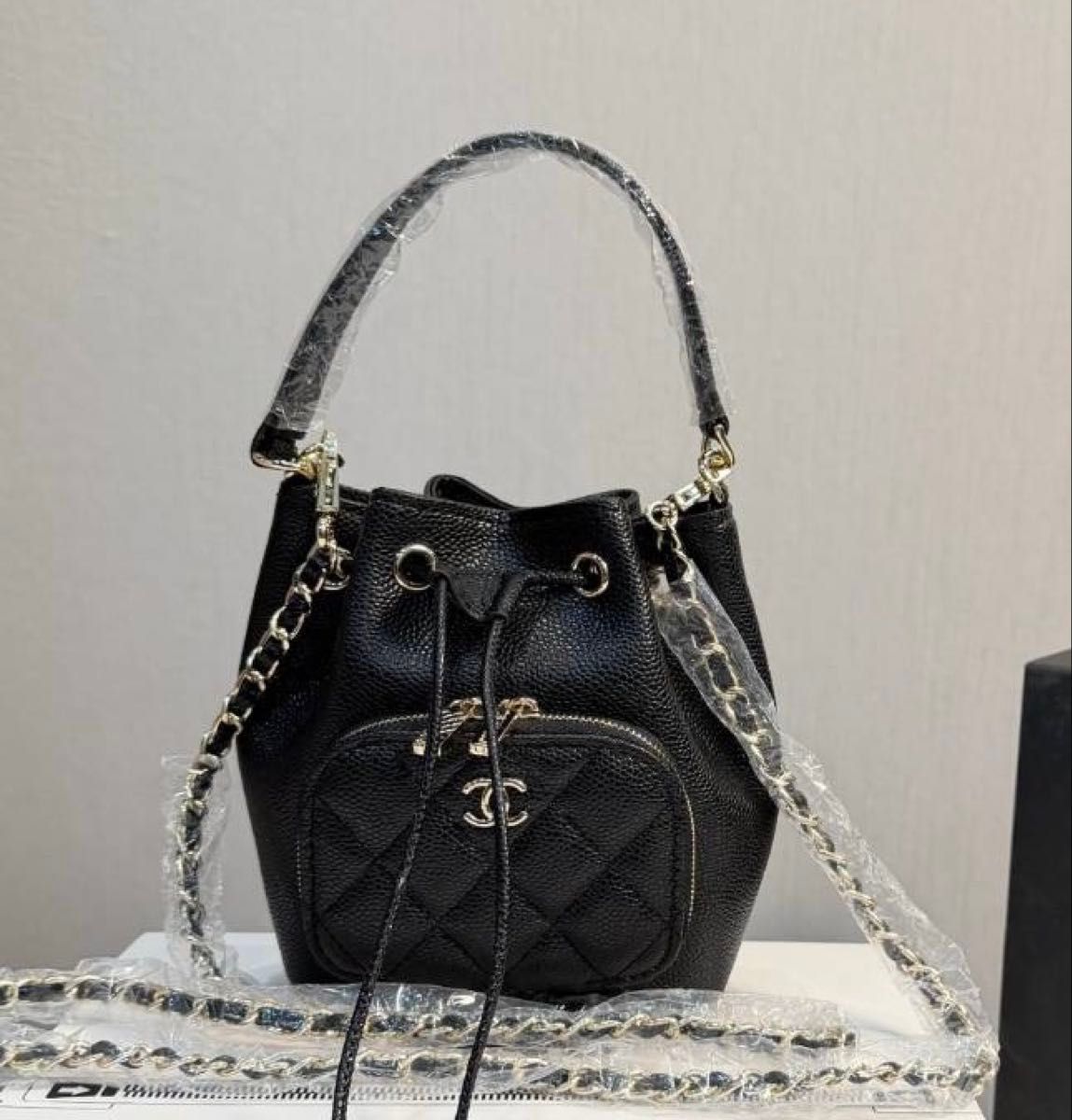 新品 未使用 シャネル 巾着 チェーン ショルダーバッグ ブラック