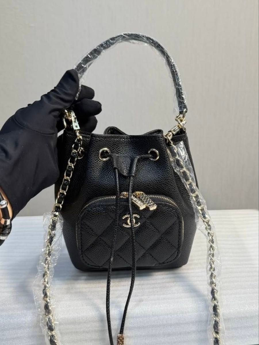 新品 未使用 シャネル 巾着 チェーン ショルダーバッグ ブラック