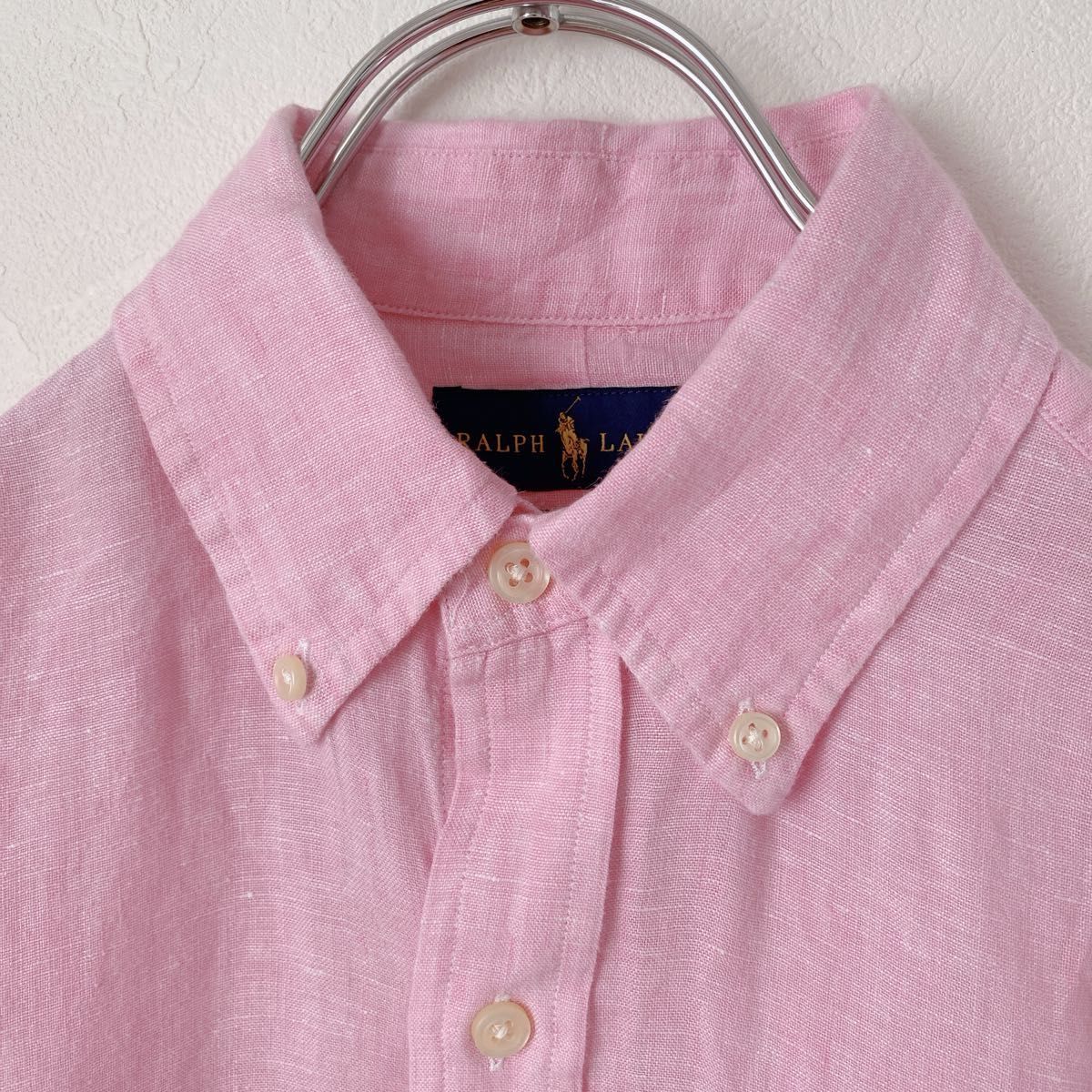 ポロラルフローレン リネン長袖シャツ ピンク USサイズXS 日本サイズS