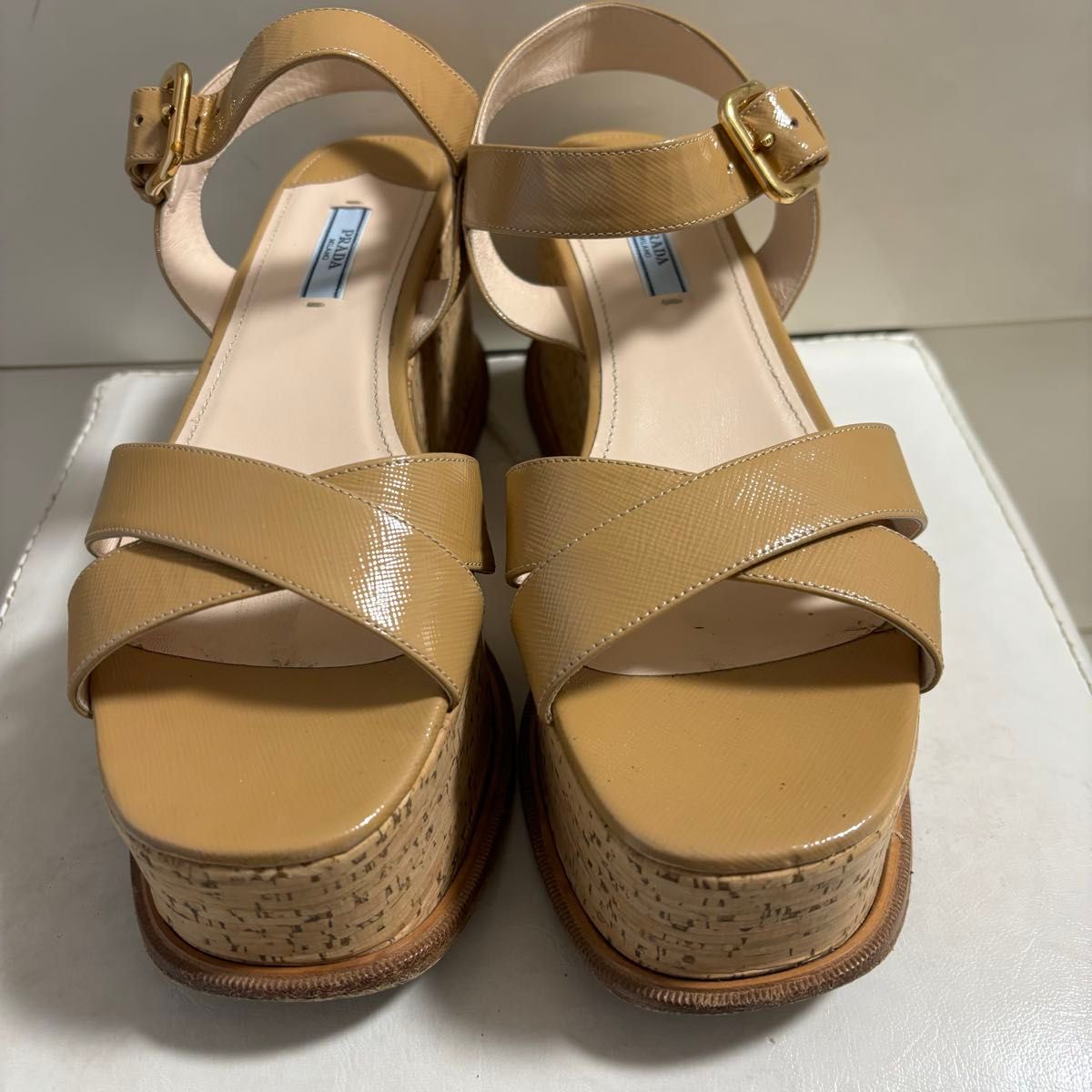 PRADA プラダ 厚底 コルク ウェッジサンダル ベージュ 27cm希少サイズ