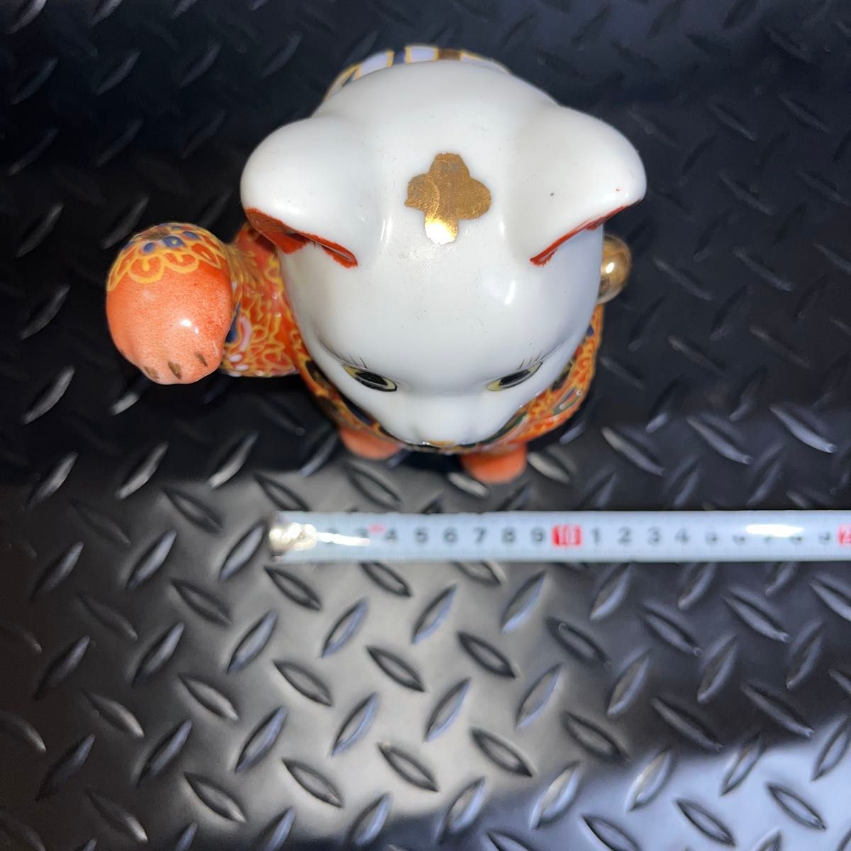 招き猫 置物 縁起物 金運アップ 昭和レトロ 陶器製 USED品 高さ約18