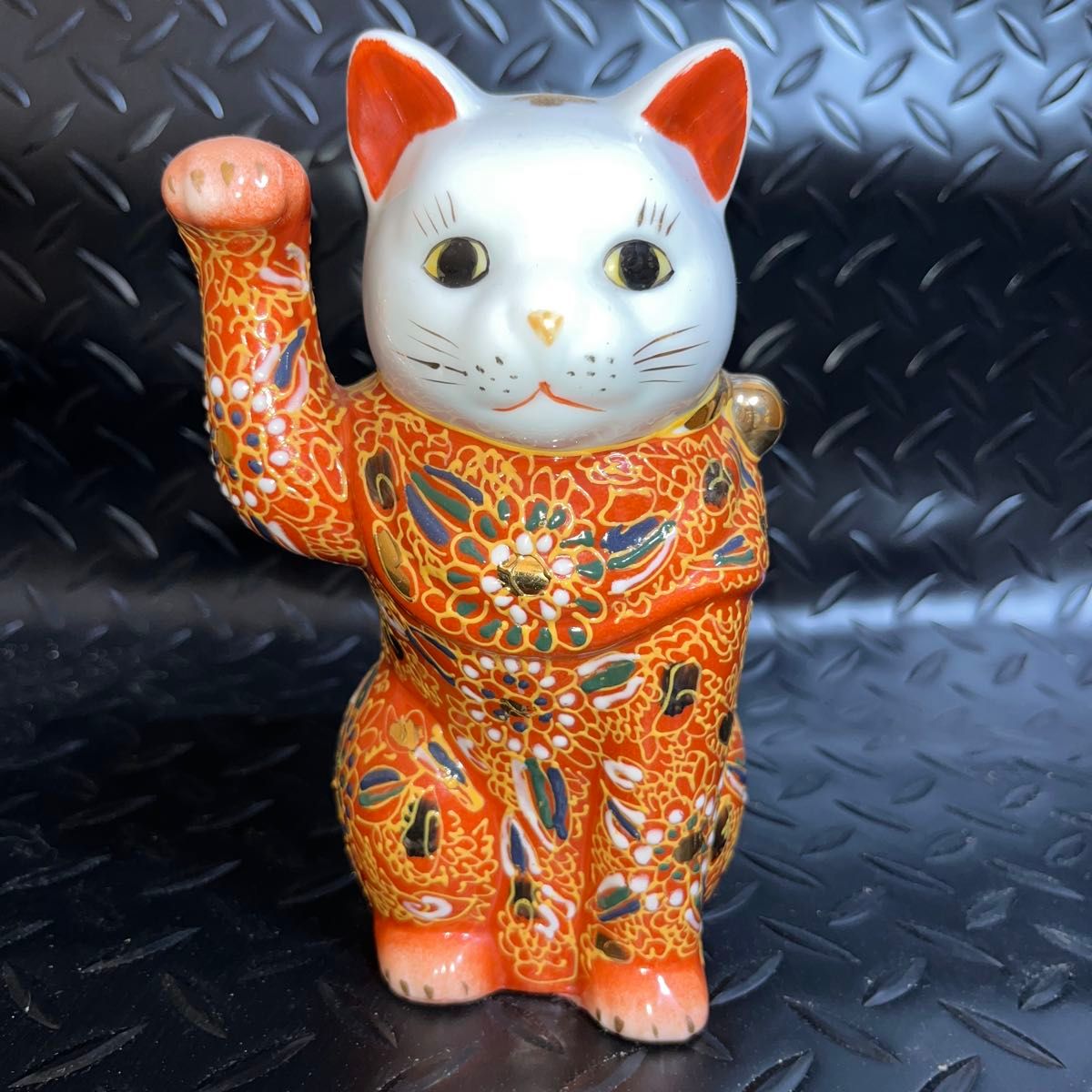 招き猫 置物 縁起物 金運アップ 昭和レトロ 陶器製 USED品 高さ約18