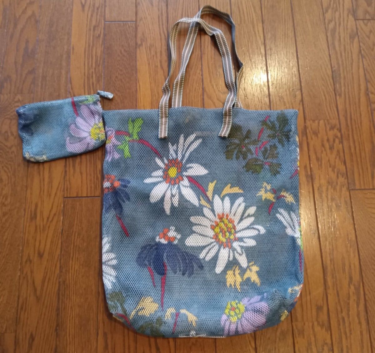 エピス パリ EPICE メッシュ トートバッグ ポーチ付 ブルーグレー 花柄