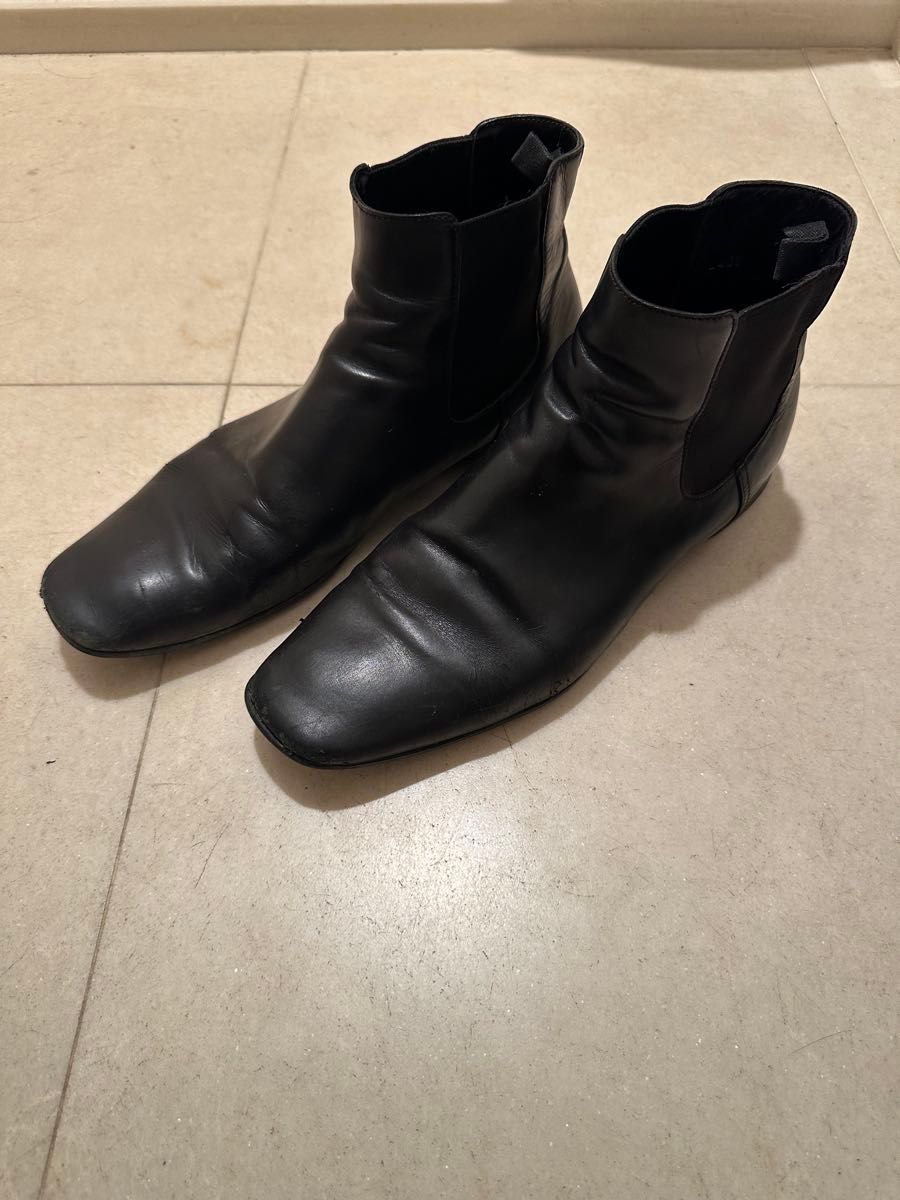 PRADA サイドゴアブーツ レザー スクエアトゥー ブラック 本革｜Yahoo