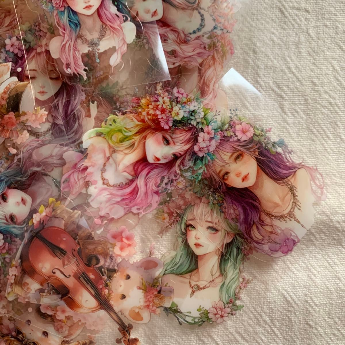 海外作家様 nene 人物ロールシールフレーク約50枚 フラワーガール 水彩