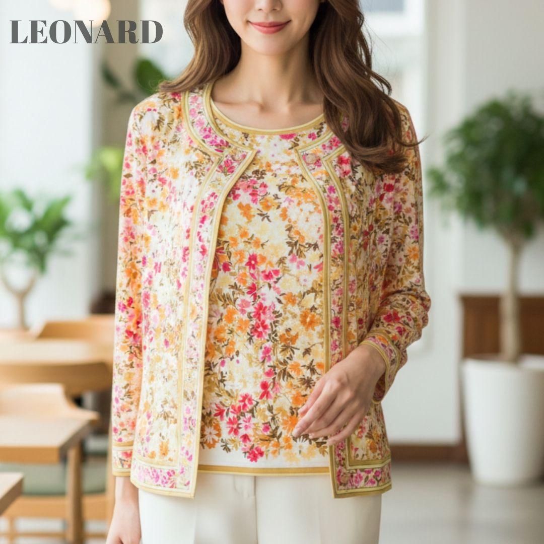 極美品】レオナール アンサンブル カーディガン Tシャツ 2点セット 花