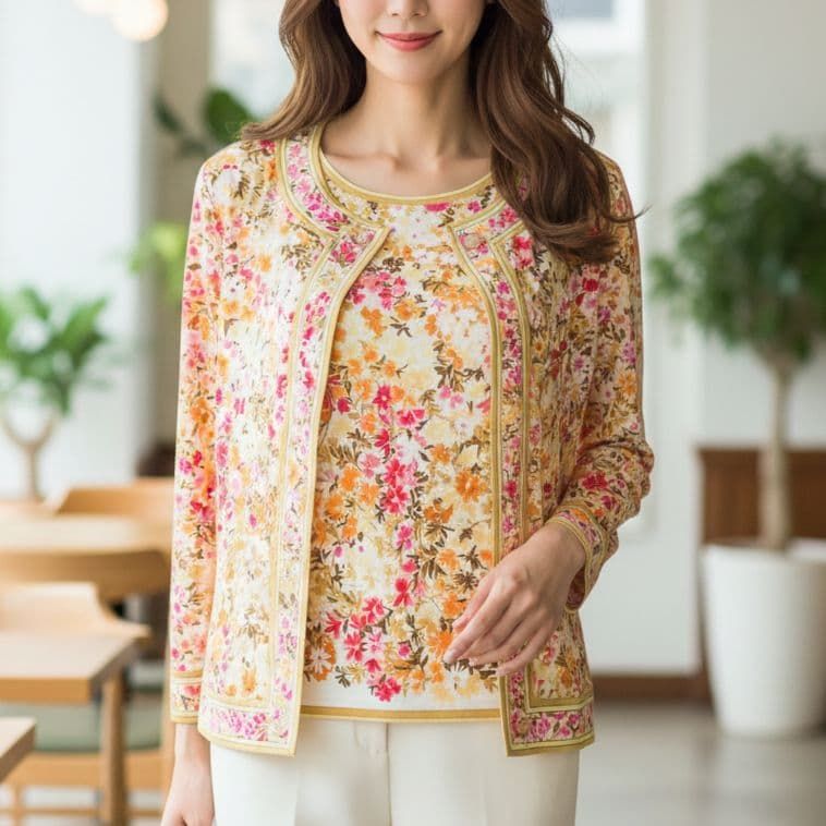 極美品】レオナール アンサンブル カーディガン Tシャツ 2点セット 花