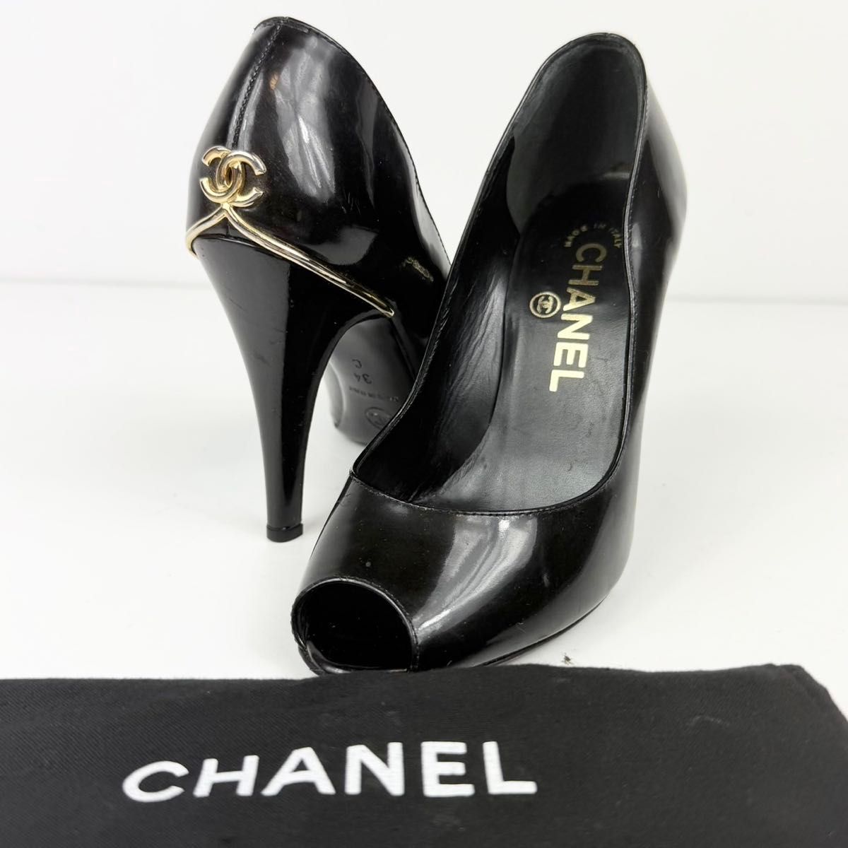 CHANEL オープントゥ エナメル パンプス シャネル ココマーク｜Yahoo