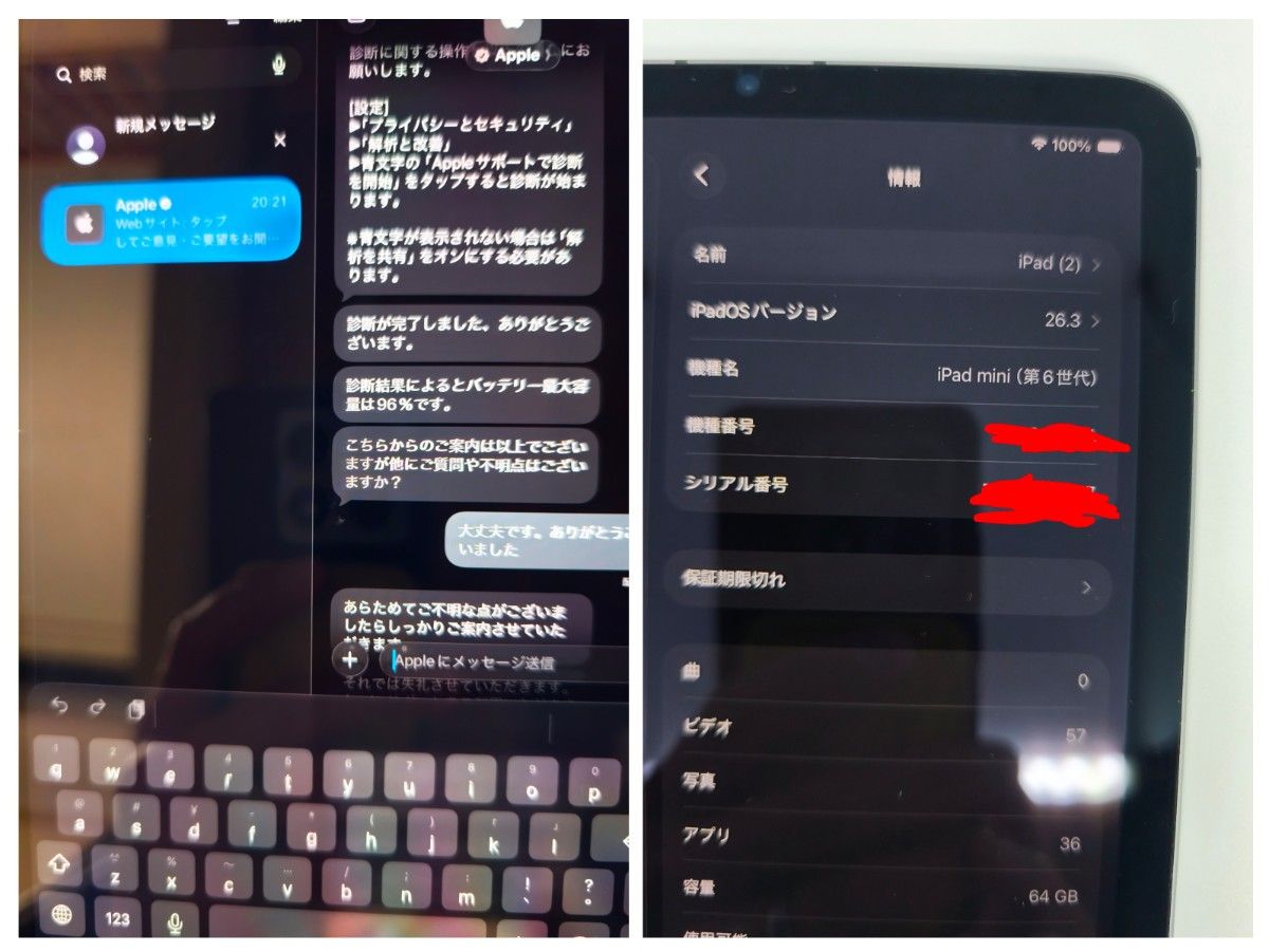 iPad mini 第6世代 64GB バッテリー96% セルラーモデル アップル