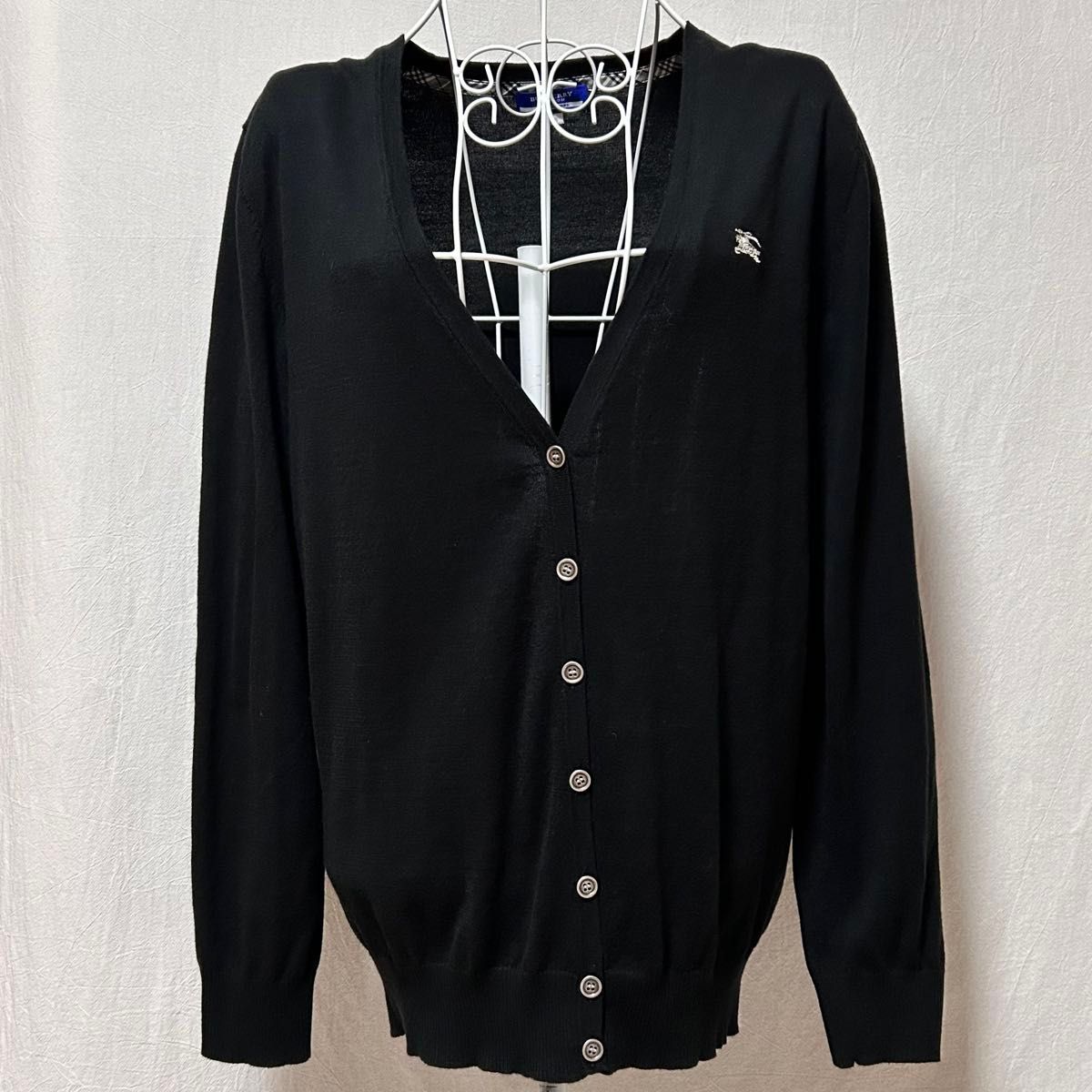 美品 バーバリー ブルーレーベル カーディガン 綿 コットン 春服 黒